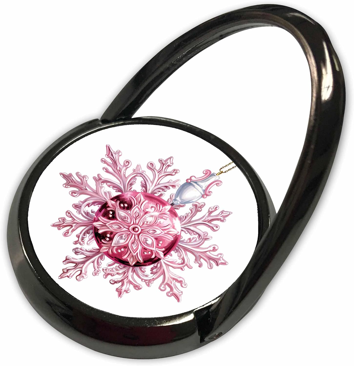 3dRose Elegant Pink Ornamental Snowflake Christmas Ornament Illustration Phone Ring