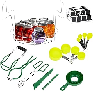 Canning Kit with 15 Pcs Canning Supplies – Including Canning Rack, Jar Lifter Tongs, Wide-Mouth Funnel, Chalk Labels & More for Jams, Pickles, Preserves