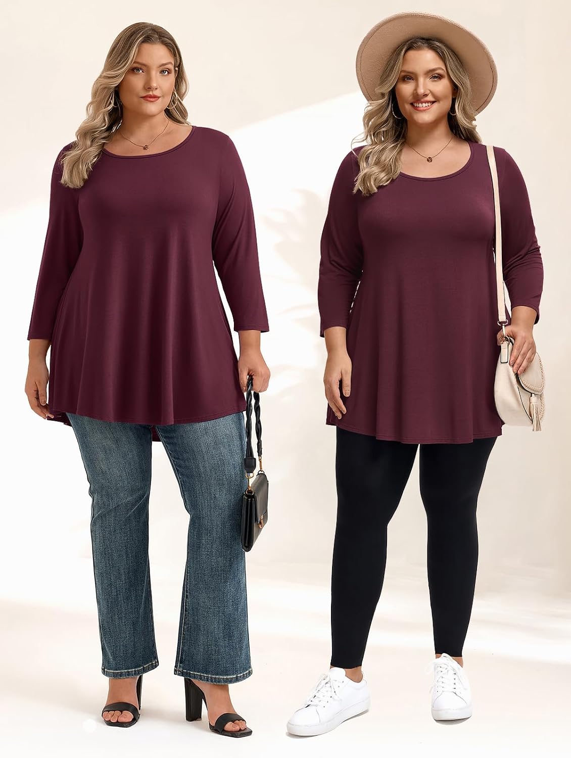 LARACE 3/4 Sleeve Plus Size Tunic Tops for Women Casual Fall Shirts Blouse image 2