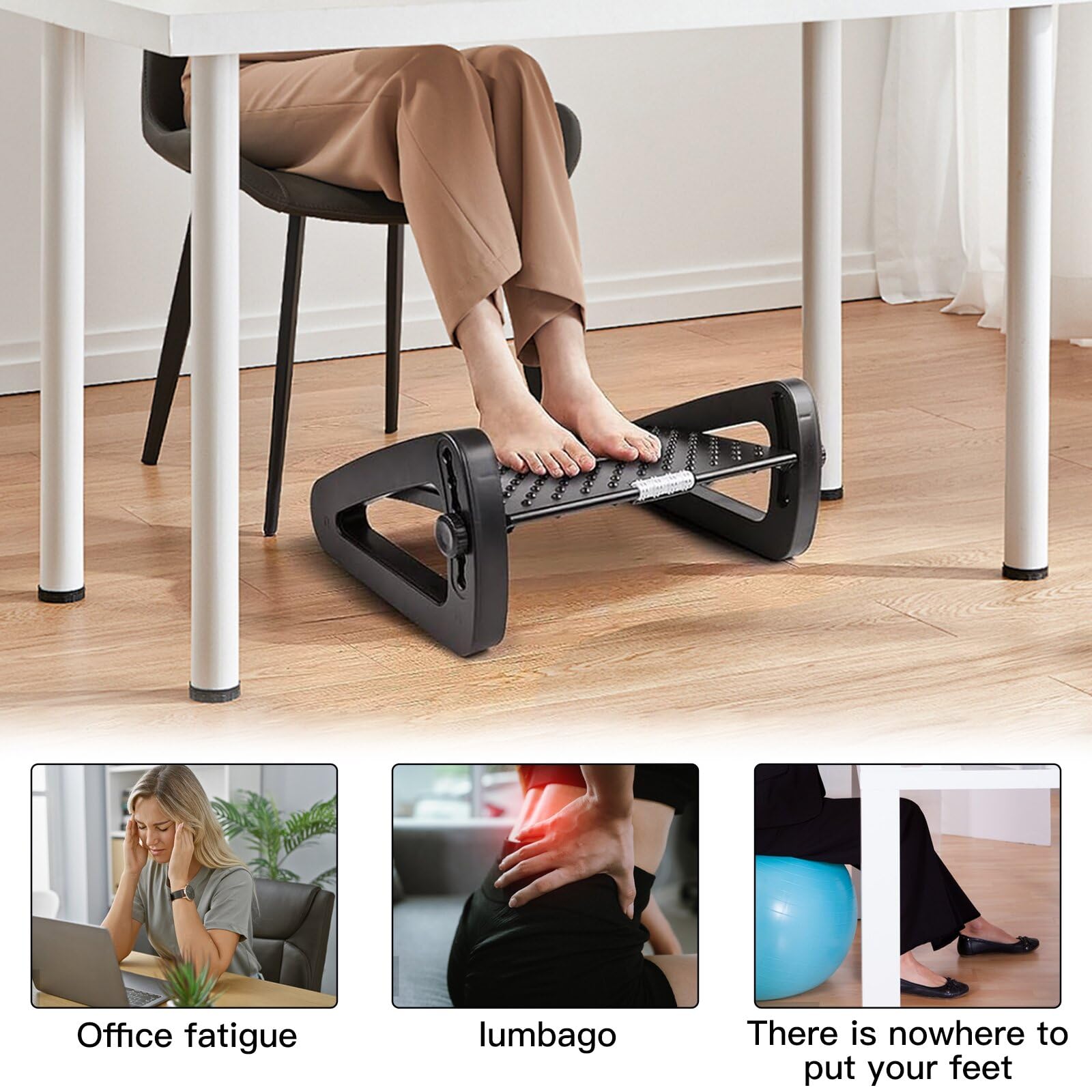 Poggia Piedi Scrivania,Poggiapiedi per Scrivania Regolabile,Poggiapiedi Ergonomico con Altezza Regolabile e Funzione Massaggiante,per Casa,Ufficio,Viaggi