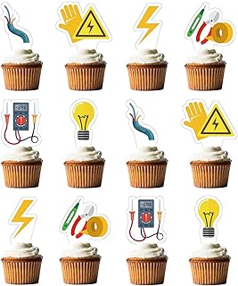 24 Pcs Electrician Cupcake Topper Light Bulb Cake Decorations Power Electrician Lineman Party Supplies