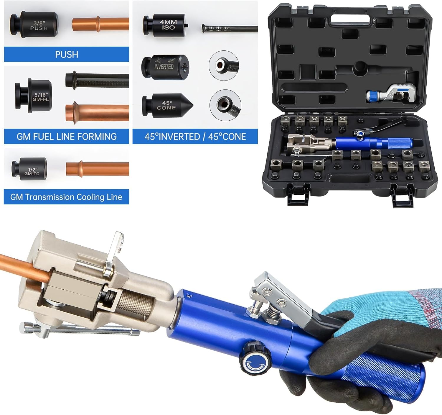 Hydraulic Flaring Tool Kit - 33-Piece Double Flare Set for 3/16"-1/2" Steel/Copper Pipes, Professional Brake Line Repair Tool