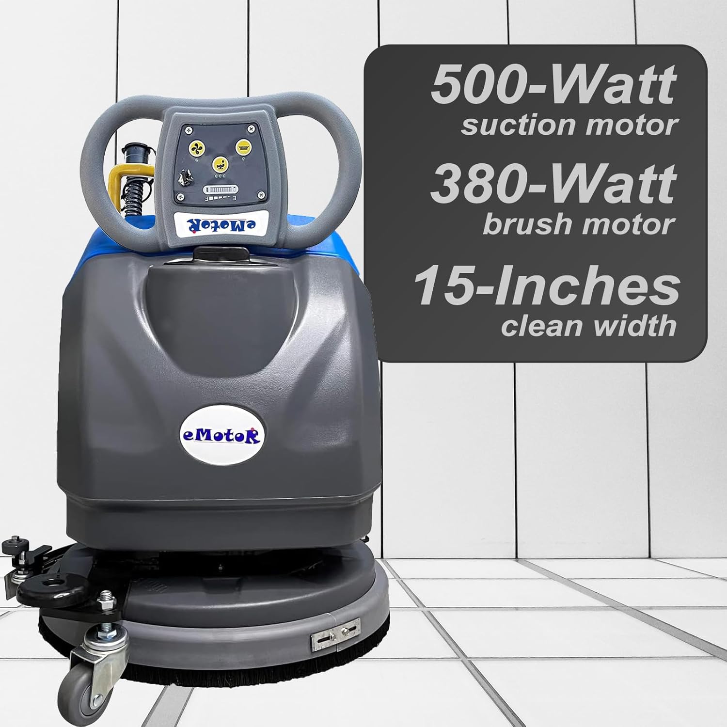 Emotor 15'' Foldable Walk Behind Floor Scrubber Machine Hand Push Scrubber Machine for Industrial Commercial Use,Upgrade Automatic Water Flow, Machine Size 32"X18"X25"(Blue)