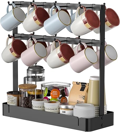 Miniatura 9 de RCHYFEED Estante para tazas de café montado en la pared, organizador para tazas de café para exhibición y colección de cocina en el hogar, estante