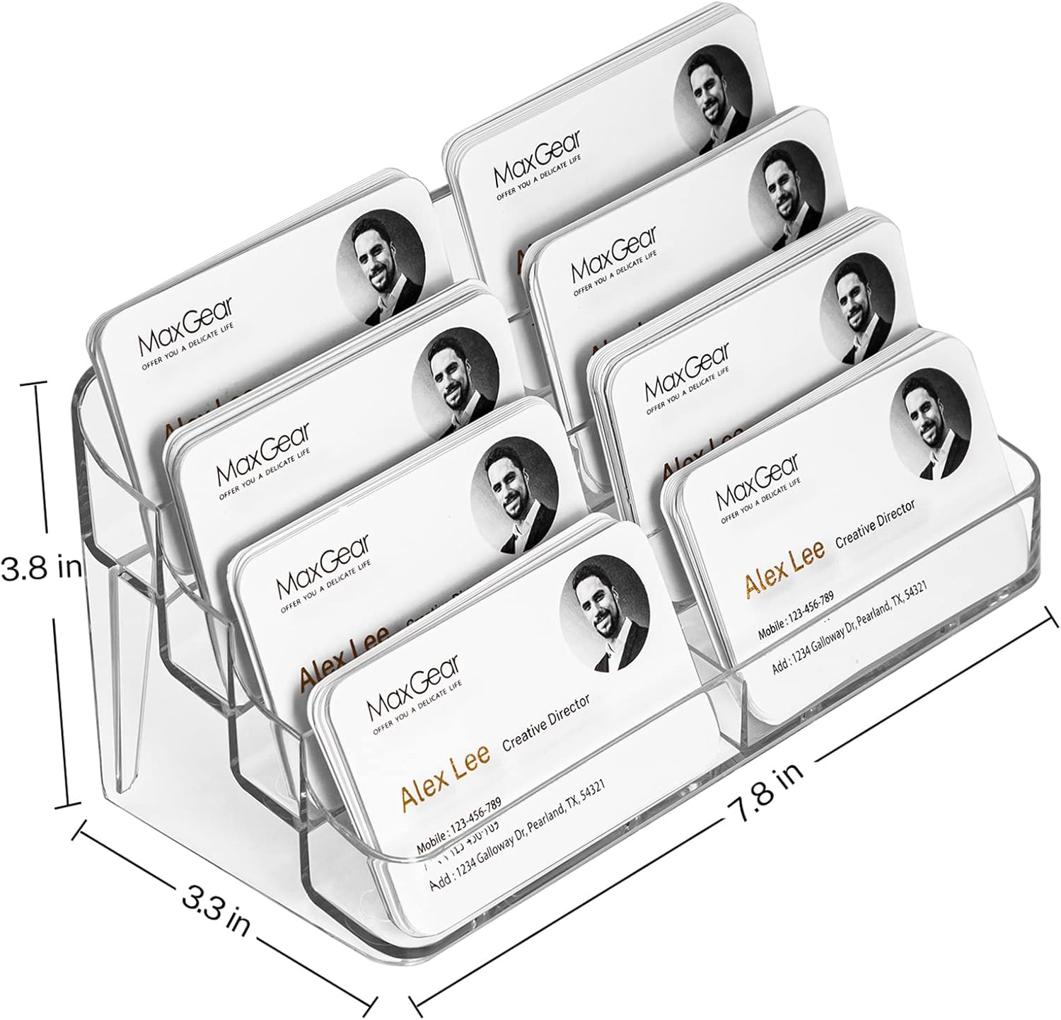 MaxGear Acrylic Business Card Holder for Desk Multiple Business Card Holders, Business Card Stand Business Card Display Holder, Clear Plastic Business Card Holder Display Office, 8 Pocket : Office Products