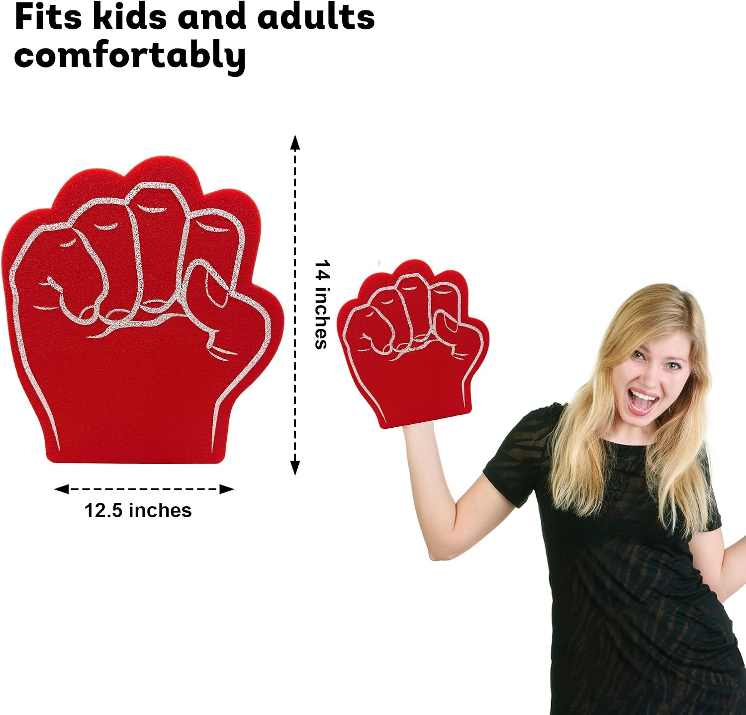 14 Inch Foam Fist Hand Mitt - Red & Blue Foam Finger Hand for Sports Fans, Events, School & Rallies - Lightweight, Reusable Spirit Hands - One Size Fits Most