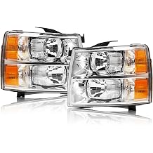Shocklight Headlights Compatible with 2007-2013 Chevy Silverado 1500 2500HD 3500HD Headlights Clear lens Chrome Amber Reflector Driver and Passinger Side HeadLamps