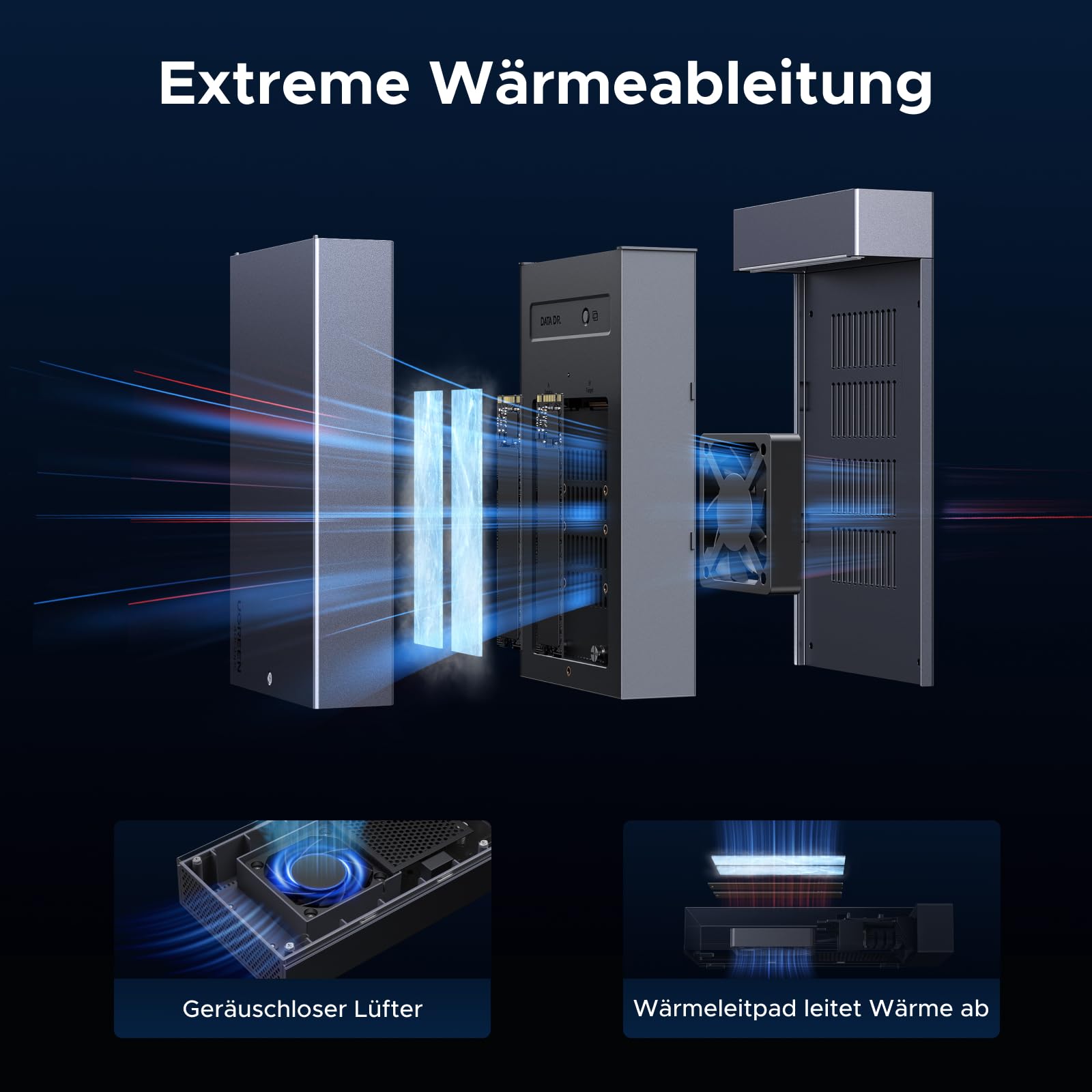 UGREEN 40Gbps Festplatten Dockingstation,USB4 Dual Bay NVMe Docking Station | USB4 NVMe Docking Station mit Kühllüfter,M2 NVMe SSD Festplattengehäuse mit Offline-Klonen und Software-RAID-Konfigurationen