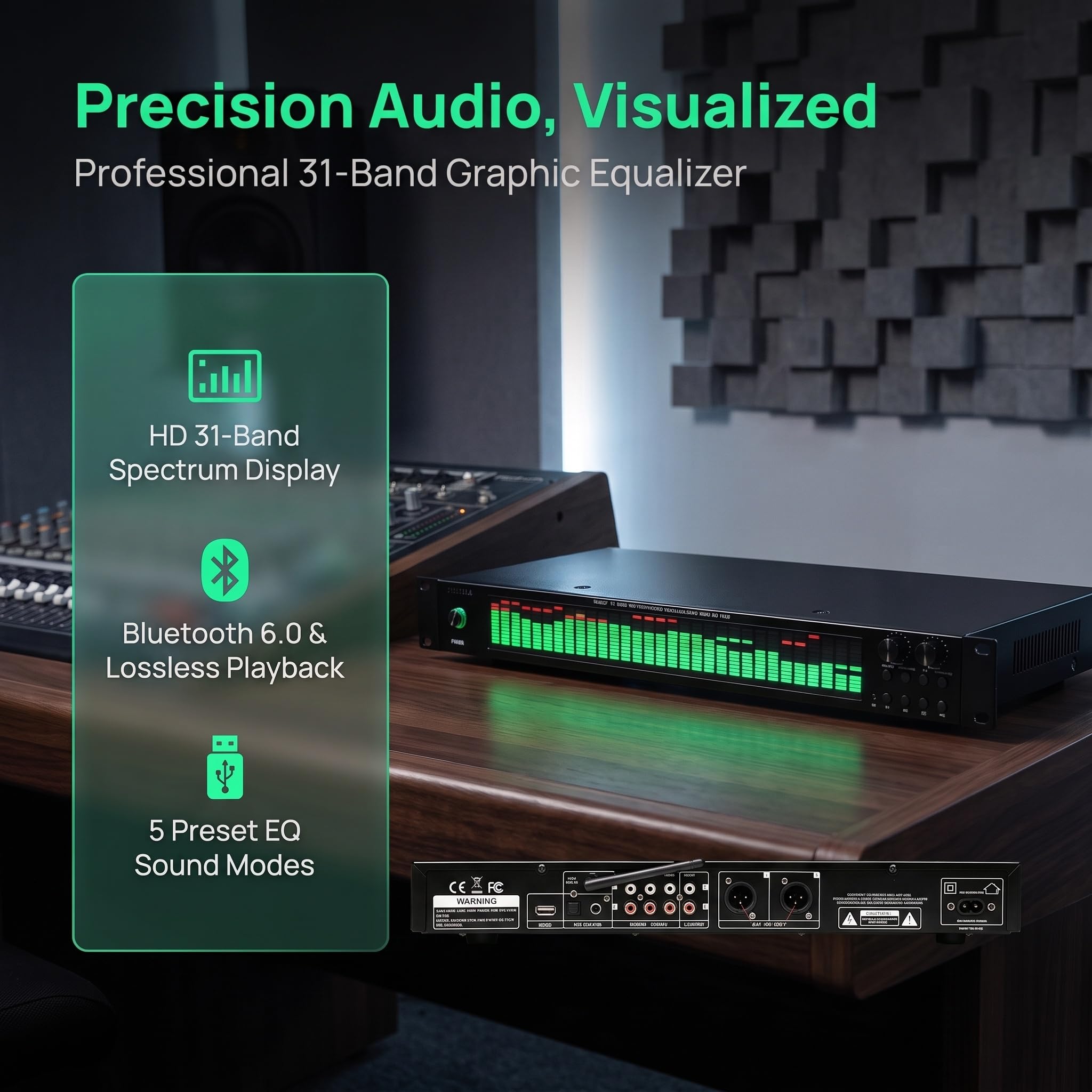 Ecualizador De Audio Estéreo, Ecualizador De Audio Doméstico, 5 Efectos De Ecualización Predefinidos, con Mando A Distancia Y Cable De Audio, Decodificación De Audio Green
