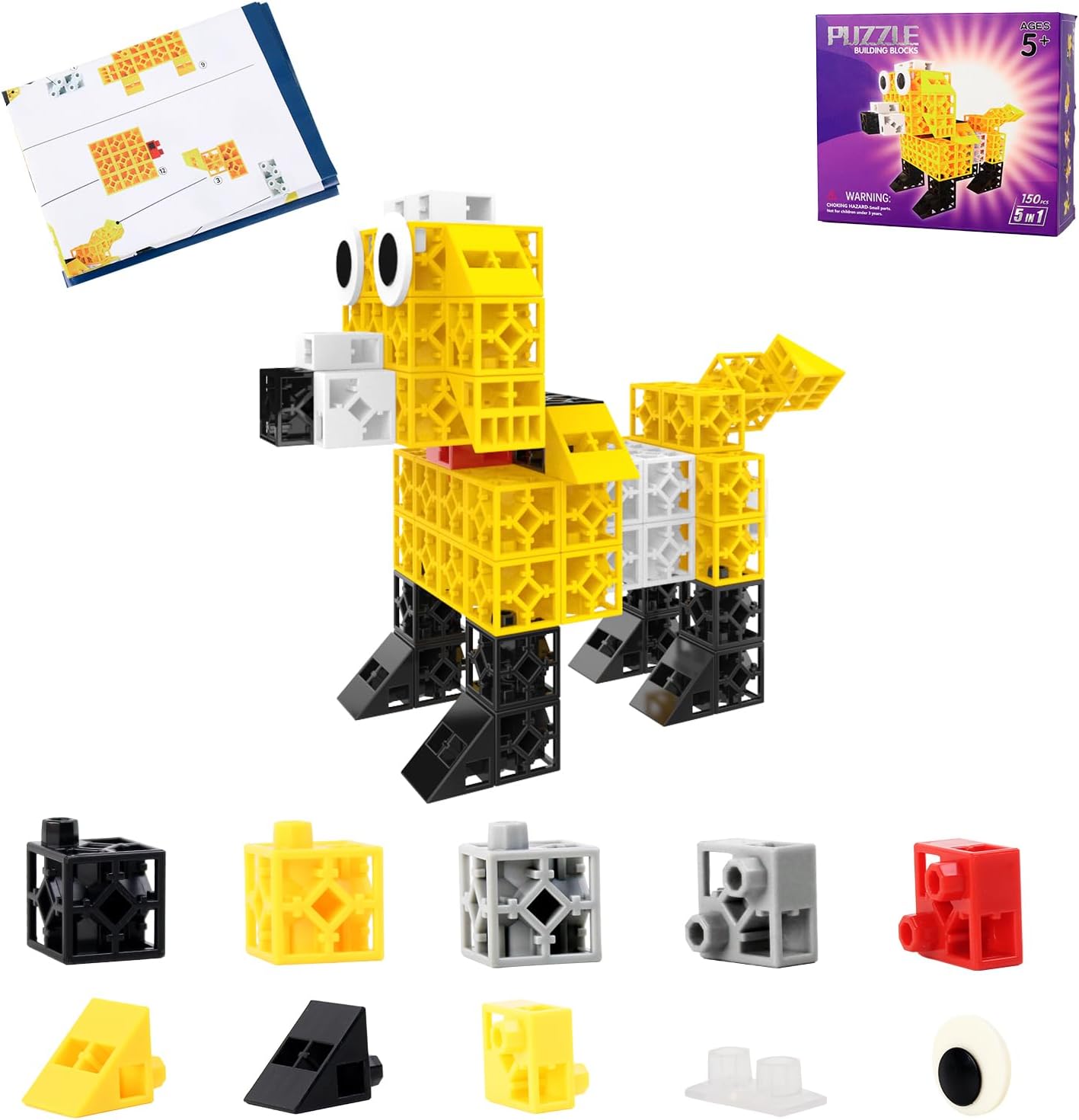 150 PCS 0.8in Building Blocks - Toy Building Sets for Kids, Building Blocks Cubes, School Toys Birthday Gifts for Boys and Girls Age 3+ Years Old Stimulate Imagination (150, Dog)