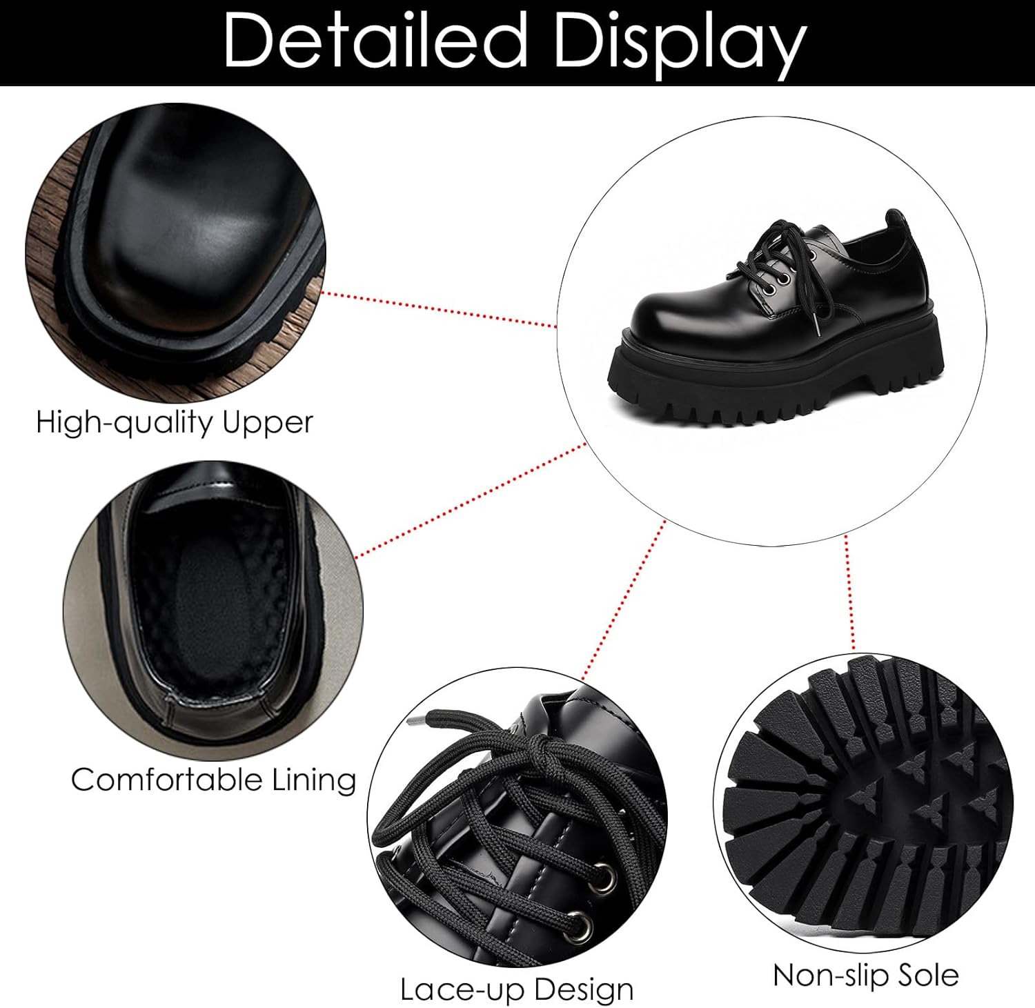 Men's Leather Round Toe Chunky Heel Platform Oxfords Comfortable Classic Lace-Up Non-Slip Lug Sole Block Heel Business Dress Shoes for Work Formal Office - Image 5