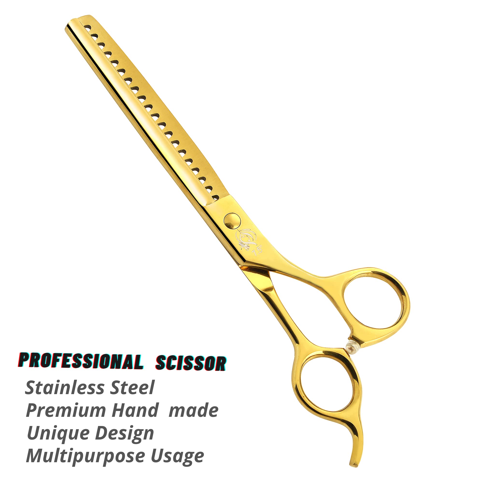 Wishbeauty 7.5-Inch Professional Pet Grooming Scissors - 440C Japanese Steel Shears (Gold, Chunker) - Image 3