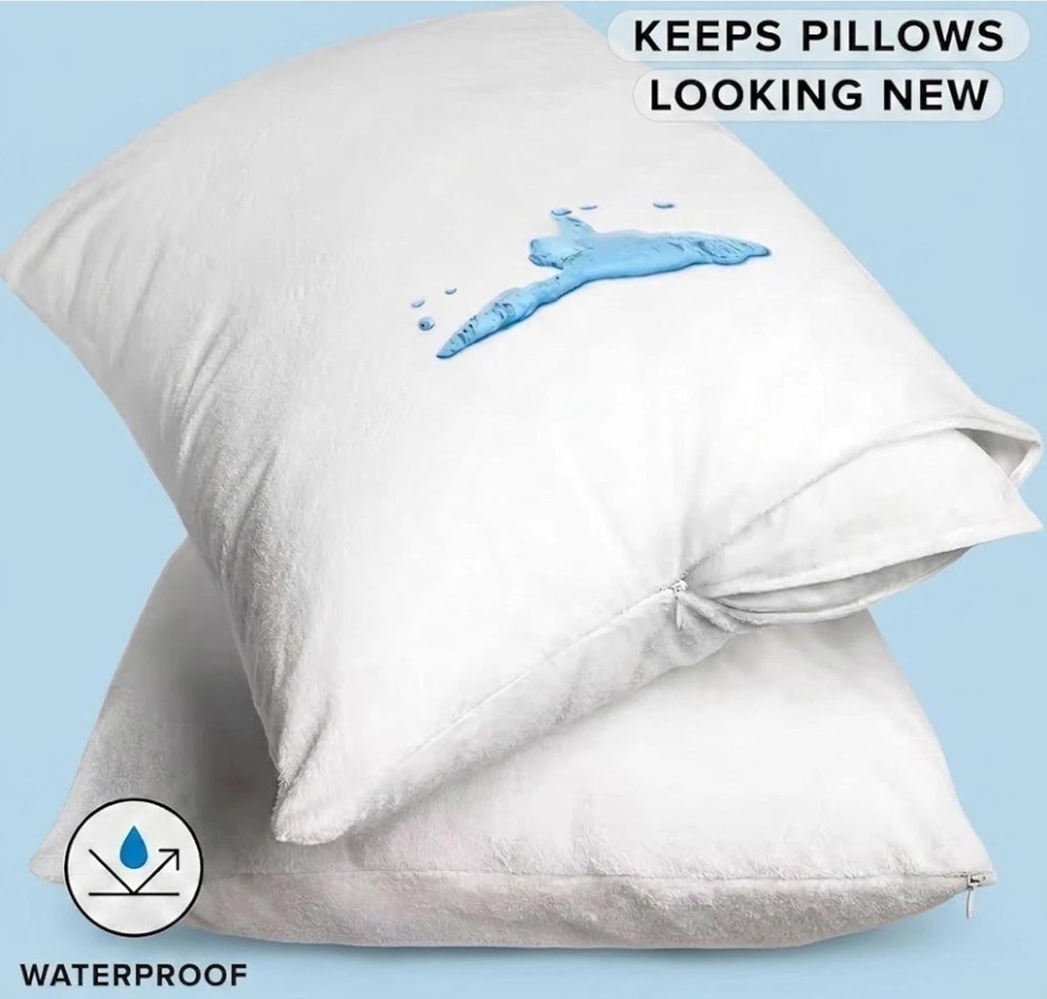 YAMIL'S HOME ESSENTIALS Pillow Cover Protector, Waterproof, Zipper, Soft, Breathable and Hypoallergenic, Standard Size, 2 Set (White)