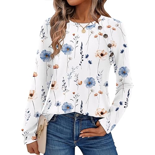 Zeagoo Long Sleeve Womens Tops Dressy Casual Shirts Blouses Button Decor Tunic Fall Fashion Work Clothes Side Split