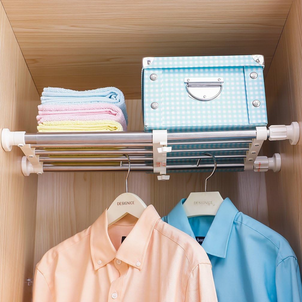 Hershii Closet Tension Shelf & Rod Expandable Metal Storage Rack Adjustable Organizer DIY Divider Separator for Cabinet Wardrobe Cupboard Kitchen Bathroom 40-60cm - Image 5