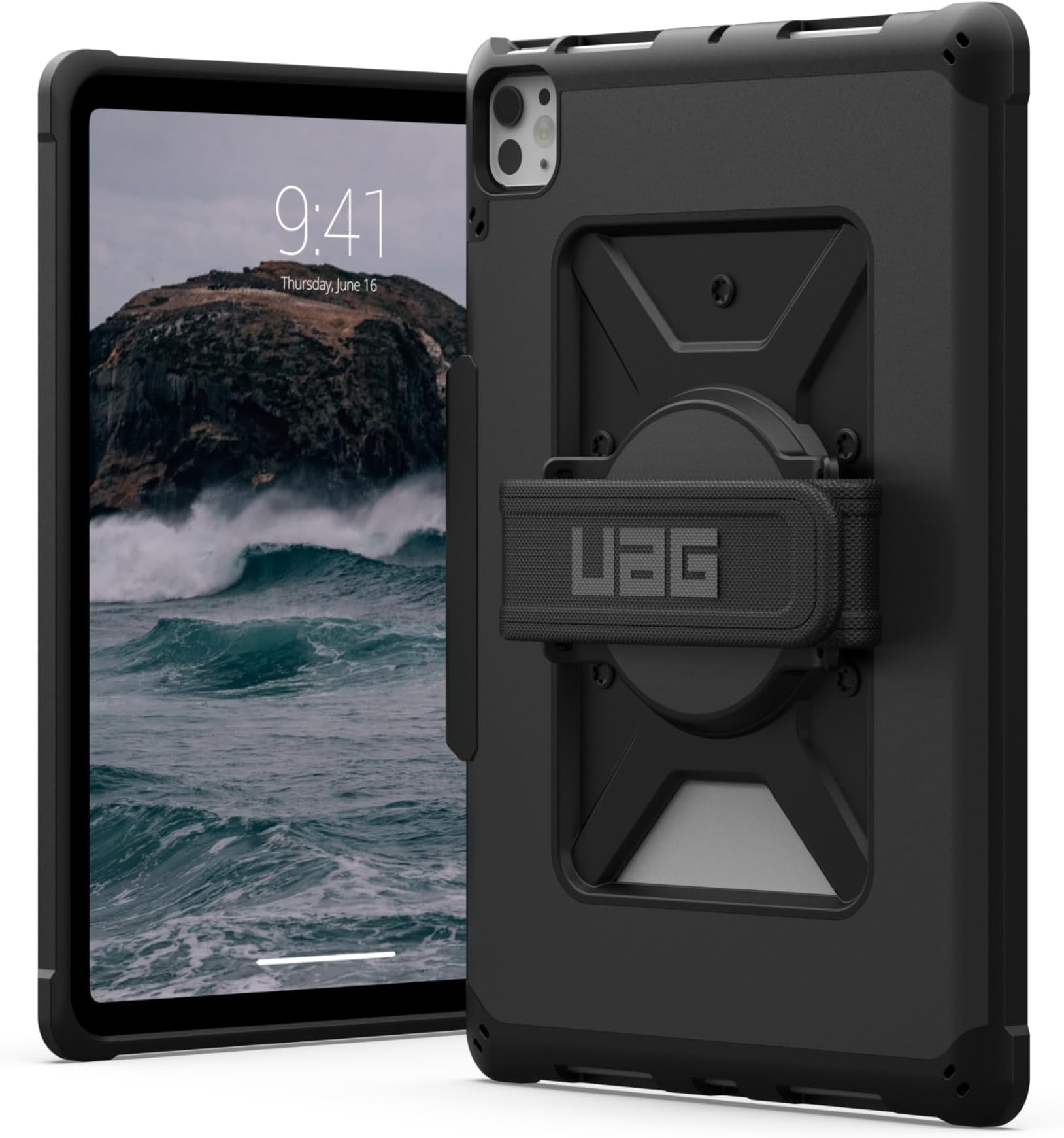UAG Designed for iPad Pro 11" Case M5 2025 6th Gen, M4 2024 5th Gen A3357 A3358 A3359, Rugged Military Grade Folio Cover w/Pencil Holder & 360 Rotating Hand Strap, Metropolis Black