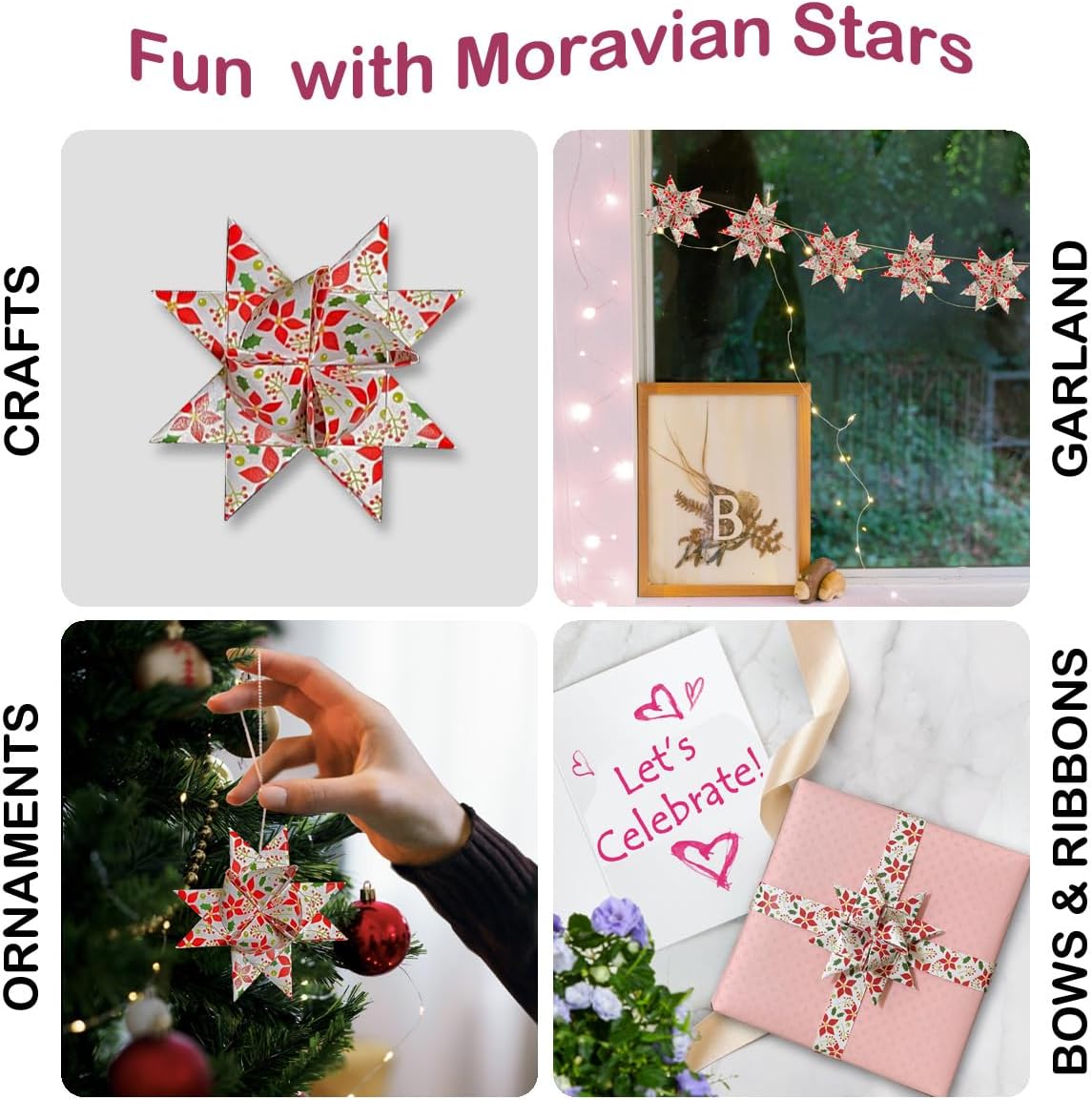 Poinsettia Patterned Paper Strips for Weaving Projects. Paper for Moravian, German and Froebel Stars. 50 Strips per Pack (3/4 x 20 inch)
