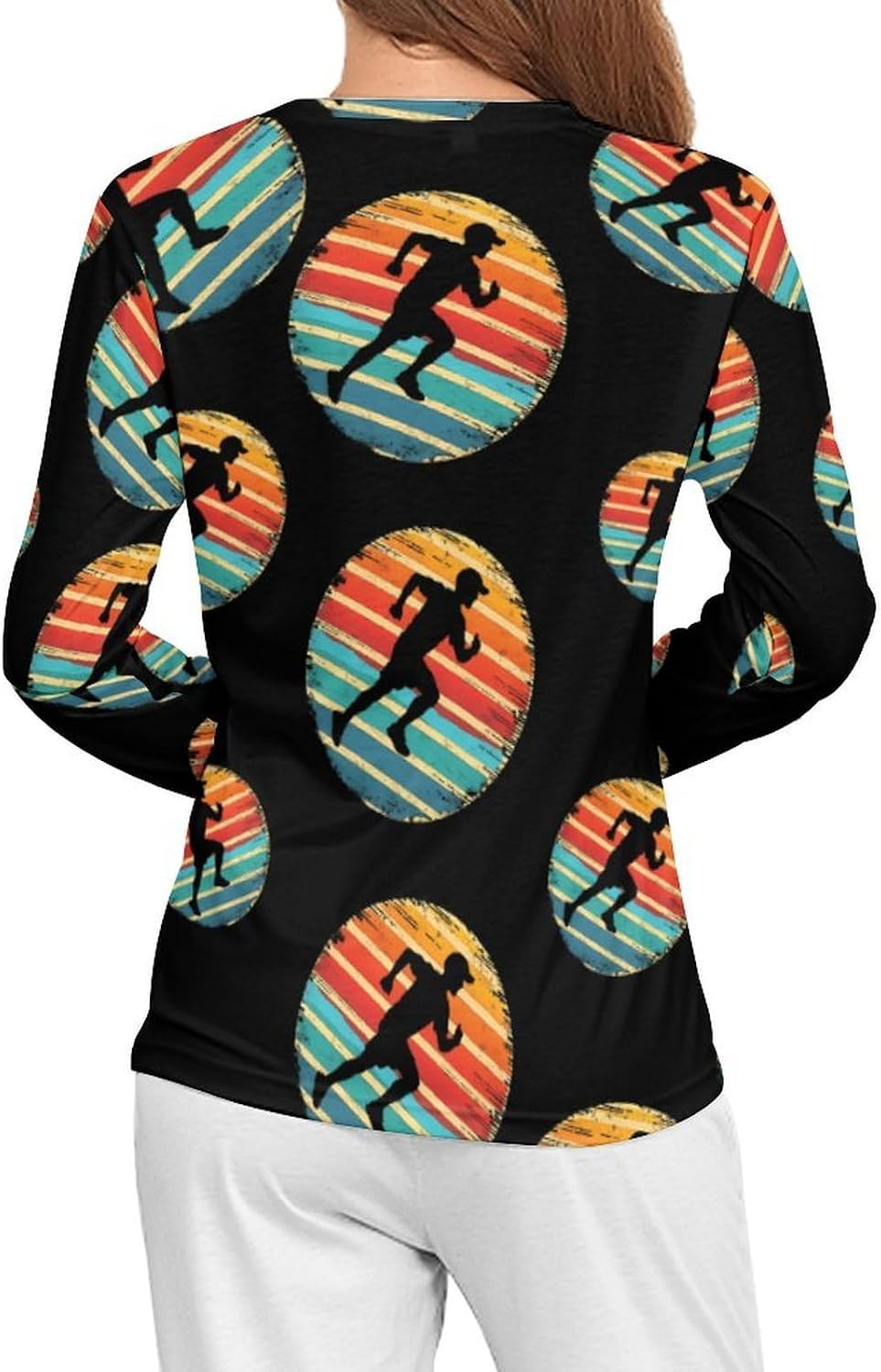Sunset Runner Women's Pajama Top Sleepwear Pajamas Sleep T-Shirt Long Sleeve Shirt Crewneck Tee