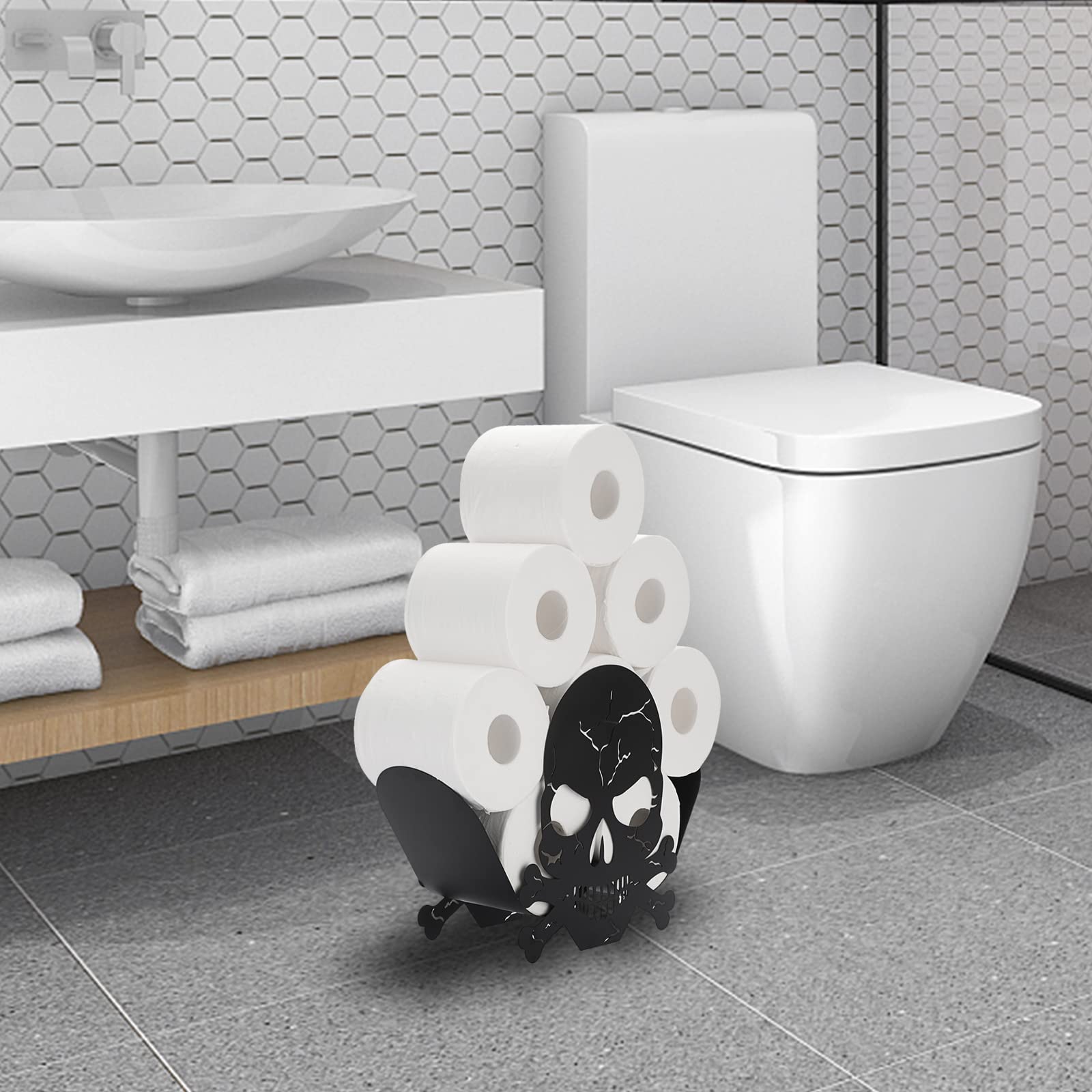 Porte-rouleau De Papier Toilette Rétro En Acier Inoxydable - Noir, Avec Vis Et Chevilles, Design Industriel, Démontable