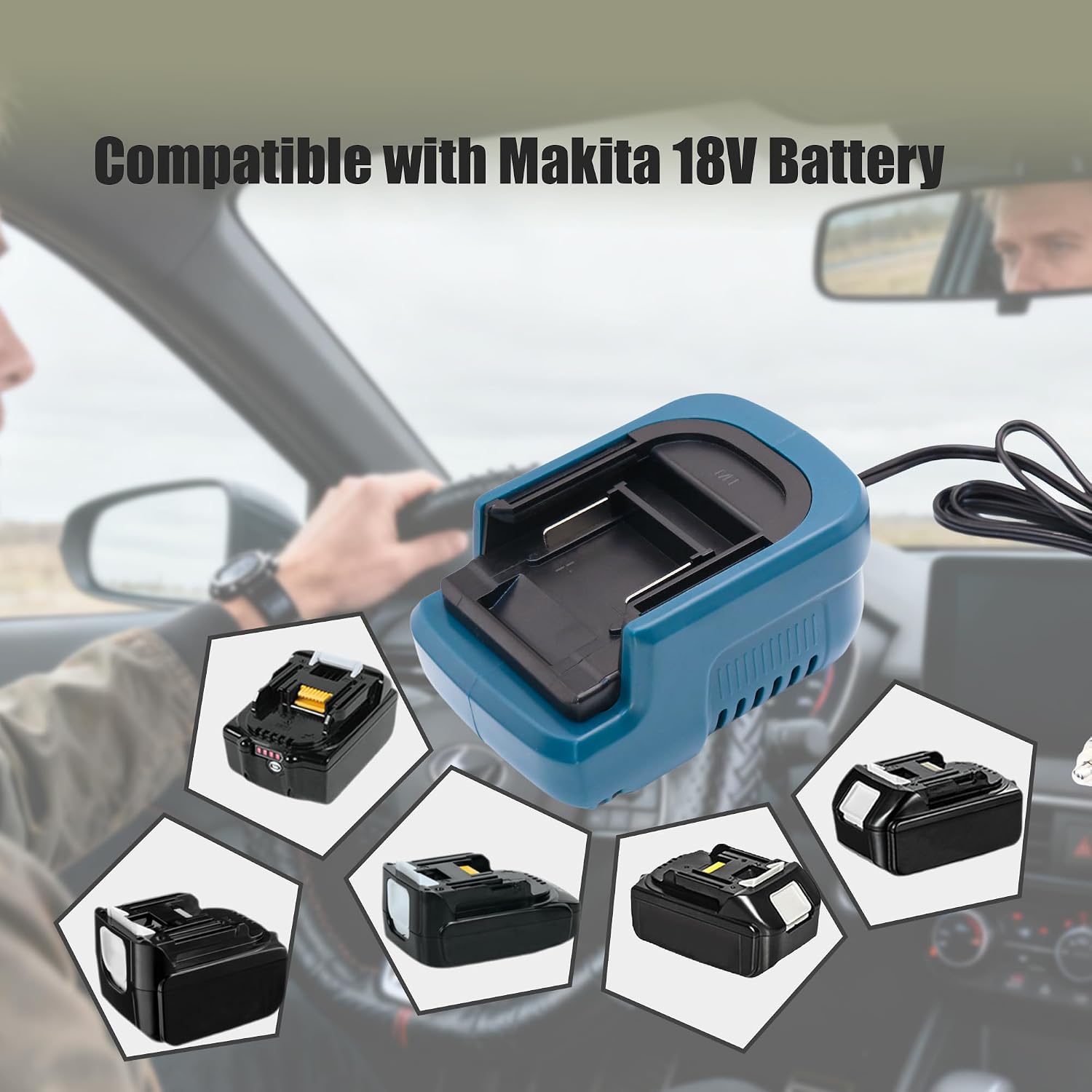 Car Portable Charger 12V/24V 2A Battery Charger Compatible with makita 18V