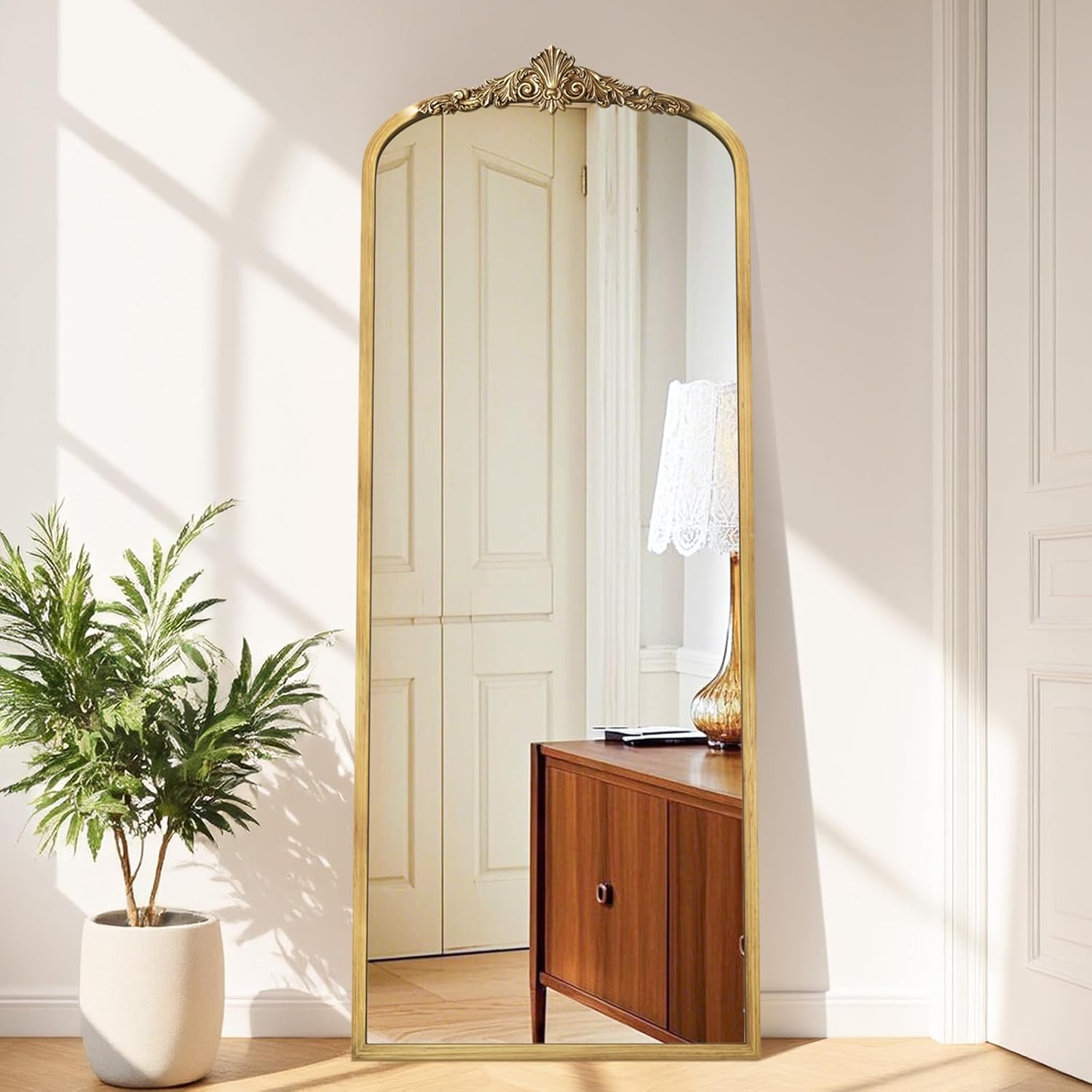 BohoBliss 22"X55" Vintage Full Length Floor Mirror, Gold Arch Wall-Mounted Hanging Mirror, Victorian Antique Mirror for Fireplace Entryway Living Room Hallway Bathroom 55"L x 22"W