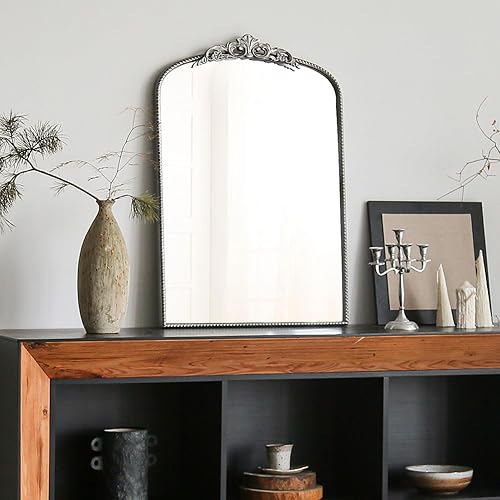 Miniatura 7 de Micasso Arendahl - Espejo de arco tradicional, 36 x 24 pulgadas, espejo arqueado de estilo francés plateado para encimera, entrada, chimenea y sala