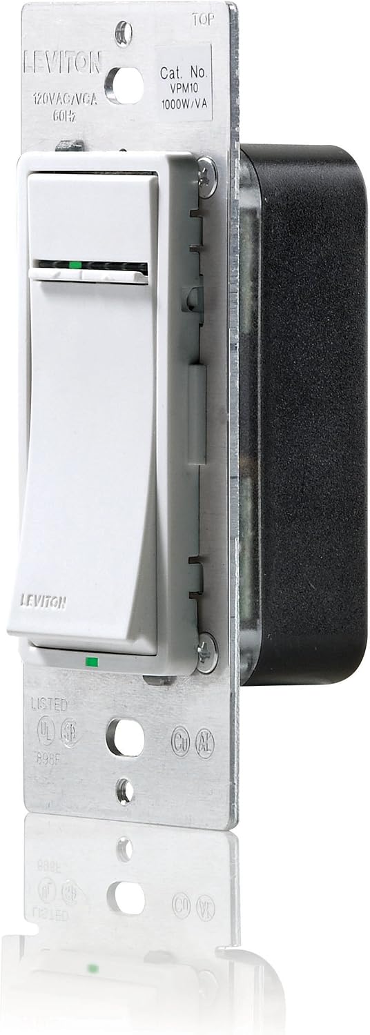 Leviton VPF01-1LZ, Vizia + Digital 1.5A Quiet Fan Speed Control, Single Pole and 3-Way or More Applications, White/Ivory/Light Almond