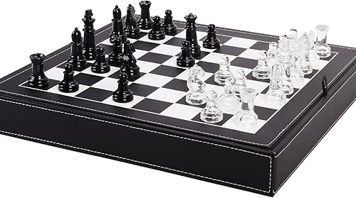 Miniatura 2 de Juego de ajedrez de cristal, 2 reinas adicionales, con caja de almacenamiento de cuero de 13.2 pulgadas y tablero de ajedrez, juego de mesa para