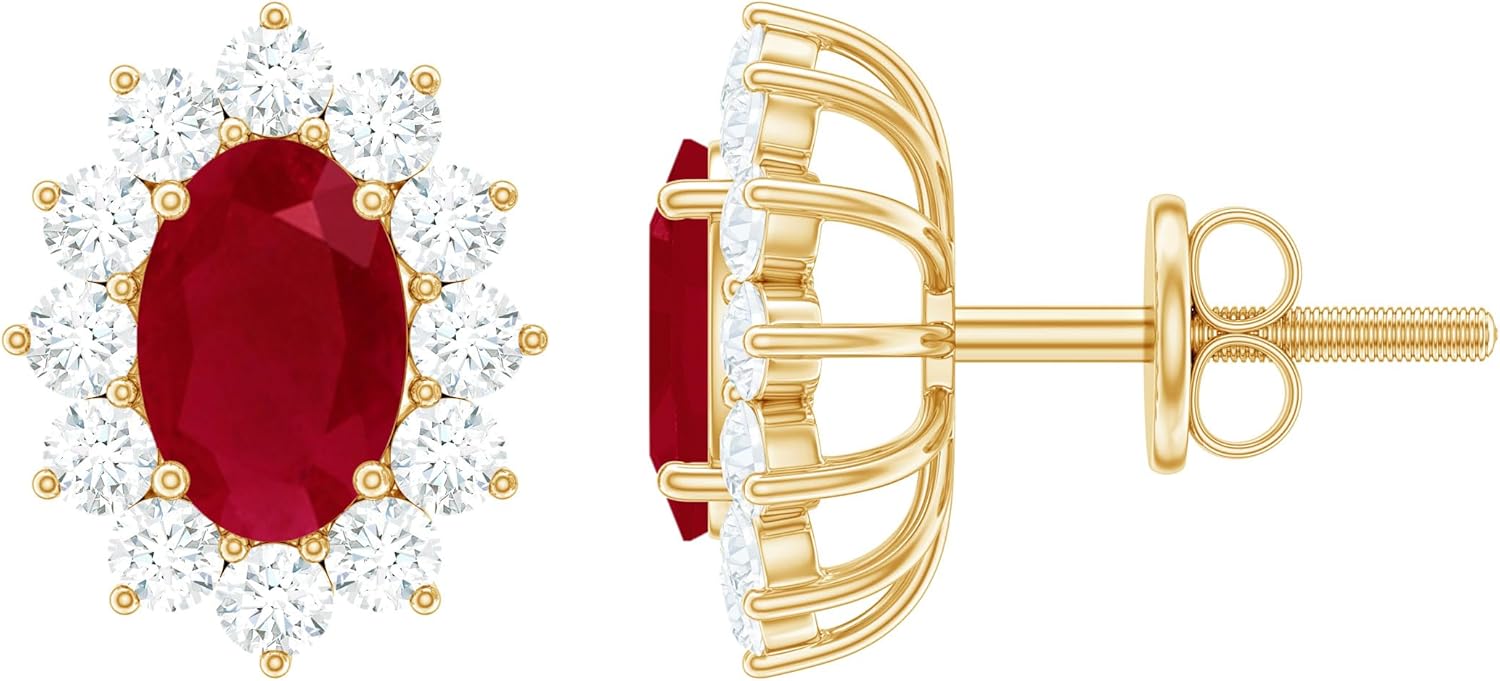 Genuine 2 Carat Ruby Diamond Earrings in Silver, Aaa Quality, Certified Oval Ruby Earrings For Women - Ready To Gift