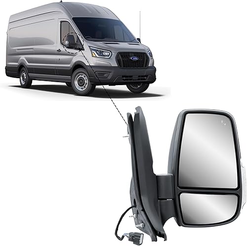 Miniatura 9 de Espejo retrovisor lateral de repuesto y climatizado con ajuste de indicador para Ford Transit 150 250 350 a partir de 2015, Lado del pasajero (RH)