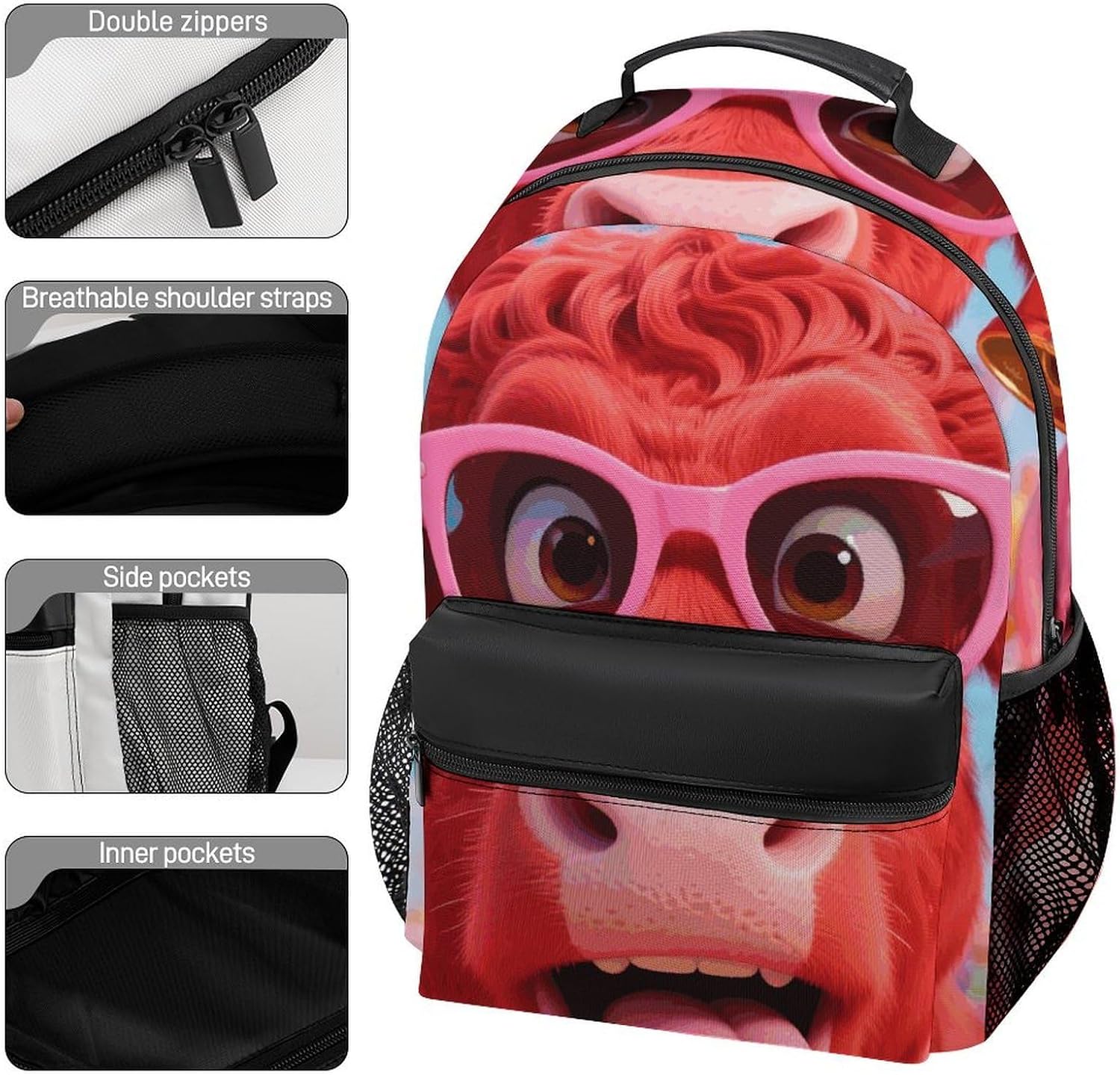 Red Cow Head Funny Travel Laptop Backpack 16.5 in Mens Bag image 3