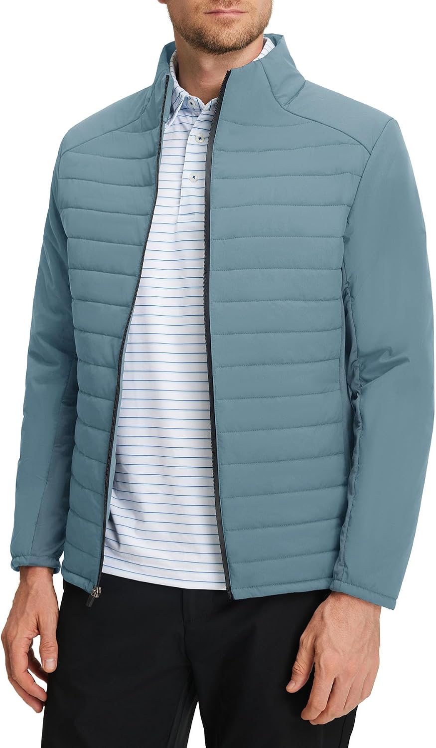 Men's Quilted Puffer Golf Jacket – Insulated Winter Outerwear, Stand Collar, Full Zip, 5 Pockets & 4-Way Stretch