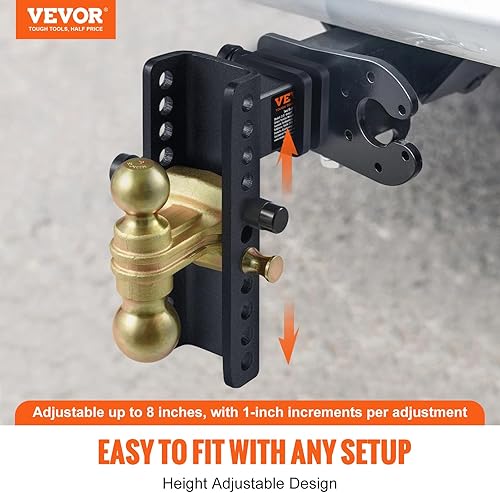 Miniatura 2 de VEVOR Enganche de remolque ajustable, caída de 8 pulgadas y montaje de bola de enganche de elevación de 6.5 pulgadas con receptor de 2.5 pulgadas,