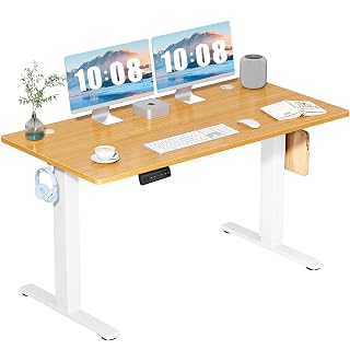 DUMOS 55 Inch Electric Standing Desk Height Adjustable, Sit to Stand Computer Workstations Large Work PC Table Home Office Writing Gaming Desks with Memory Presets for Walking Pad, Bedroom, Oak - Amazon product rated Grade A