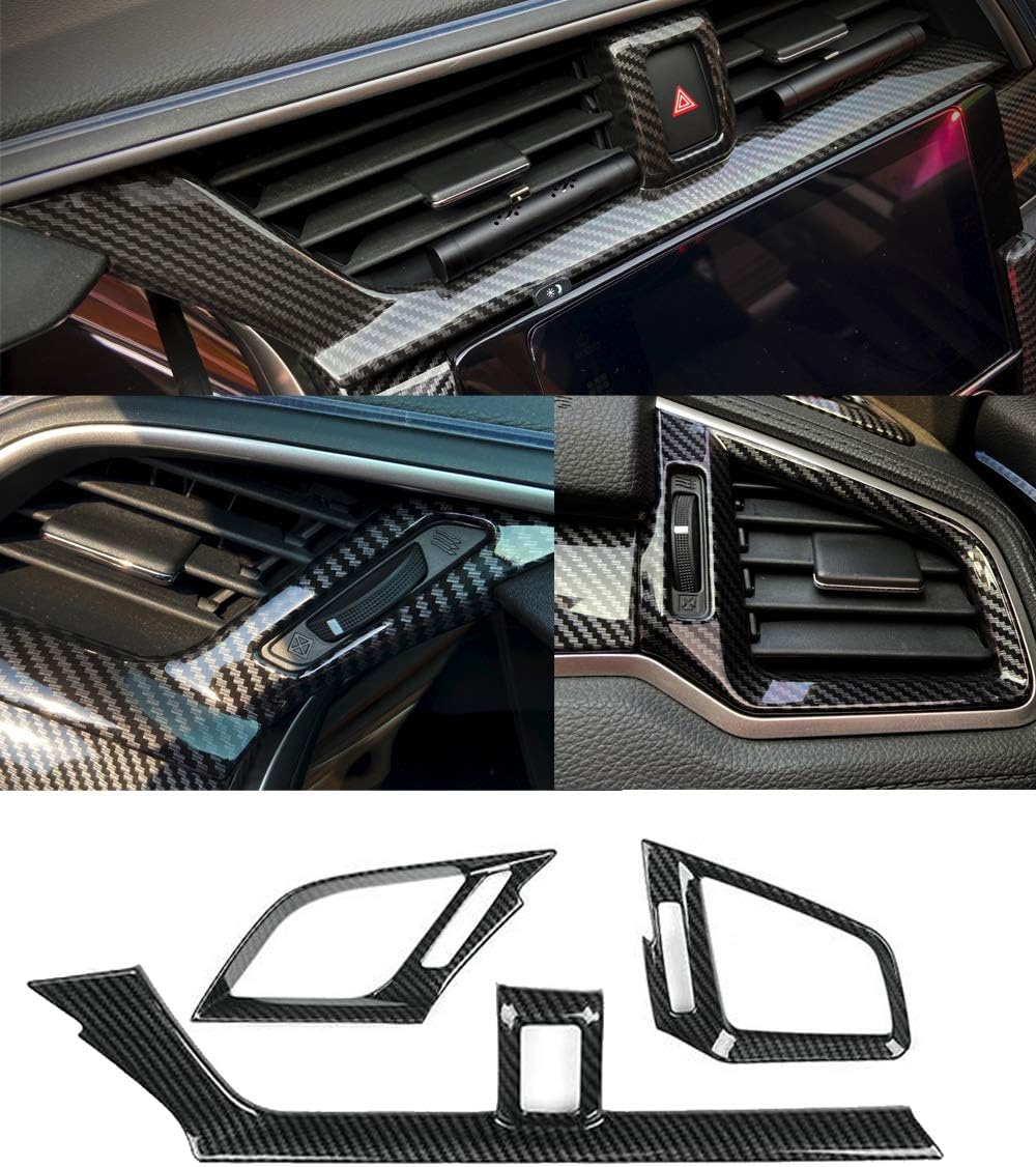 GZXinWei Carbon Fiber Grain ABS Car Interior Front Side and Console Air Outlet Vent Frame Trim Sticker for Honda 10th Gen Civic 2016 2017 2018 2019 2020 2021