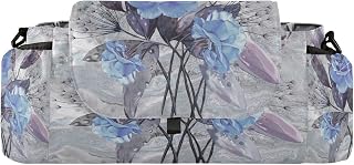 CUPADA Watercolor Blue Rose Universal Stroller Organizer with Cup Holders, Large Capacity Vintage Baby Stroller Organizer Bag Adjustable Strap Fit Most All Strollers