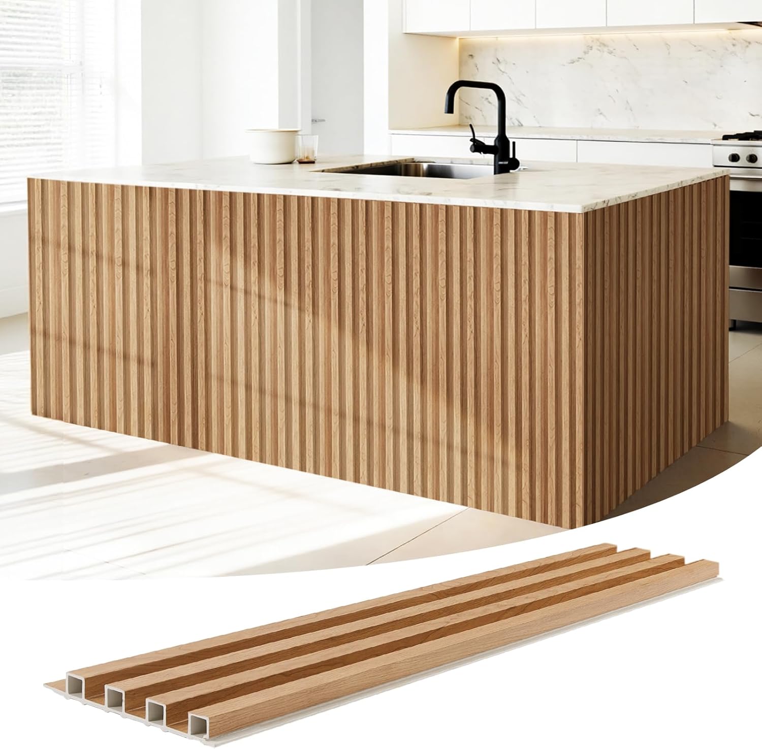 WPC Slat Wall Panels 8 Pack 96" x 6.6", Waterproof Fluted Wall Paneling, Accent 3D Wall Panel for Wall Decor, Bathroom, Bedroom, Office - High Grille Black (Cover Approx.35 sq.ft)