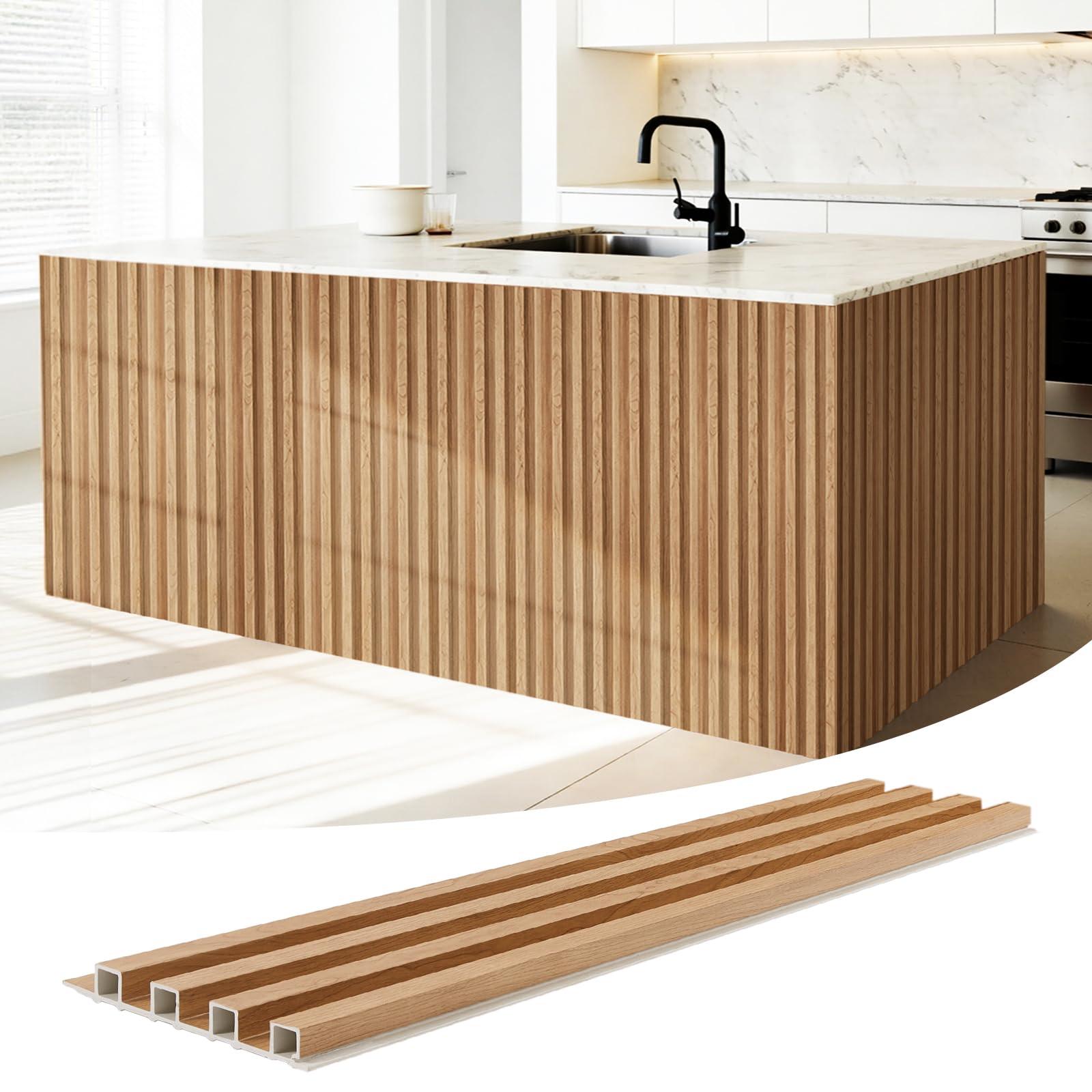 WPC Slat Wall Panels 16 Pack 48" x 6.6", Waterproof Fluted Wall Paneling, Accent 3D Wall Panel for Wall Decor, Bathroom, Bedroom, Office - High Grille Elm (Cover Approx.35 sq.ft)