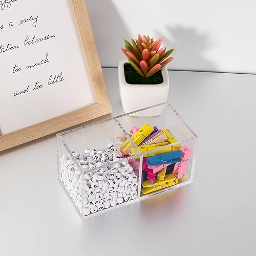 Miniatura 8 de Organizador de brochas de maquillaje acrílico, 2 secciones y 2 compartimentos, soporte de lápiz labial de plástico transparente de 4.72 x 2.36 x