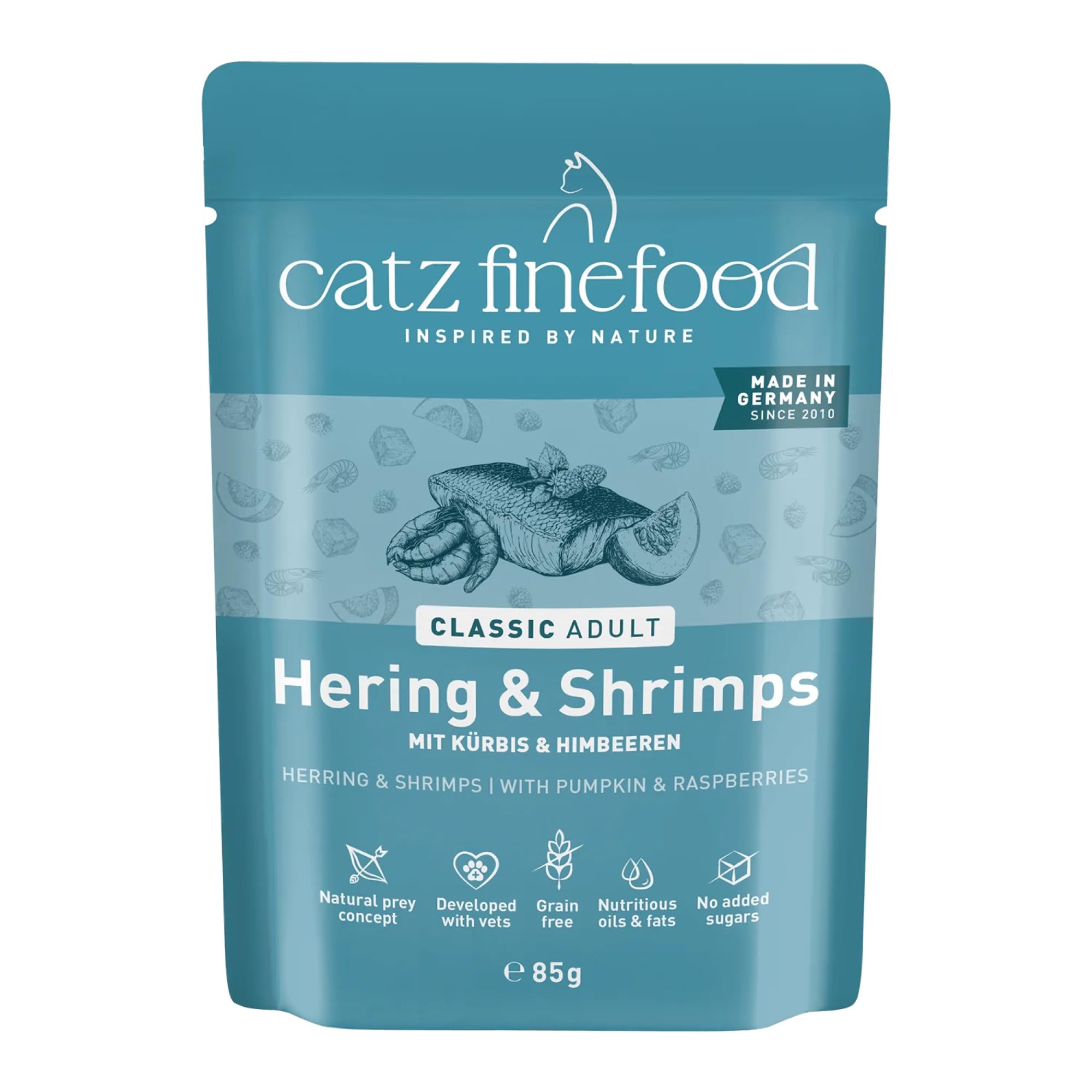 catz finefood N° 13 Śledź i krewetki karma dla kotów na mokro, uszlachetniona dynią i aloesem, 16 x 85 g worek