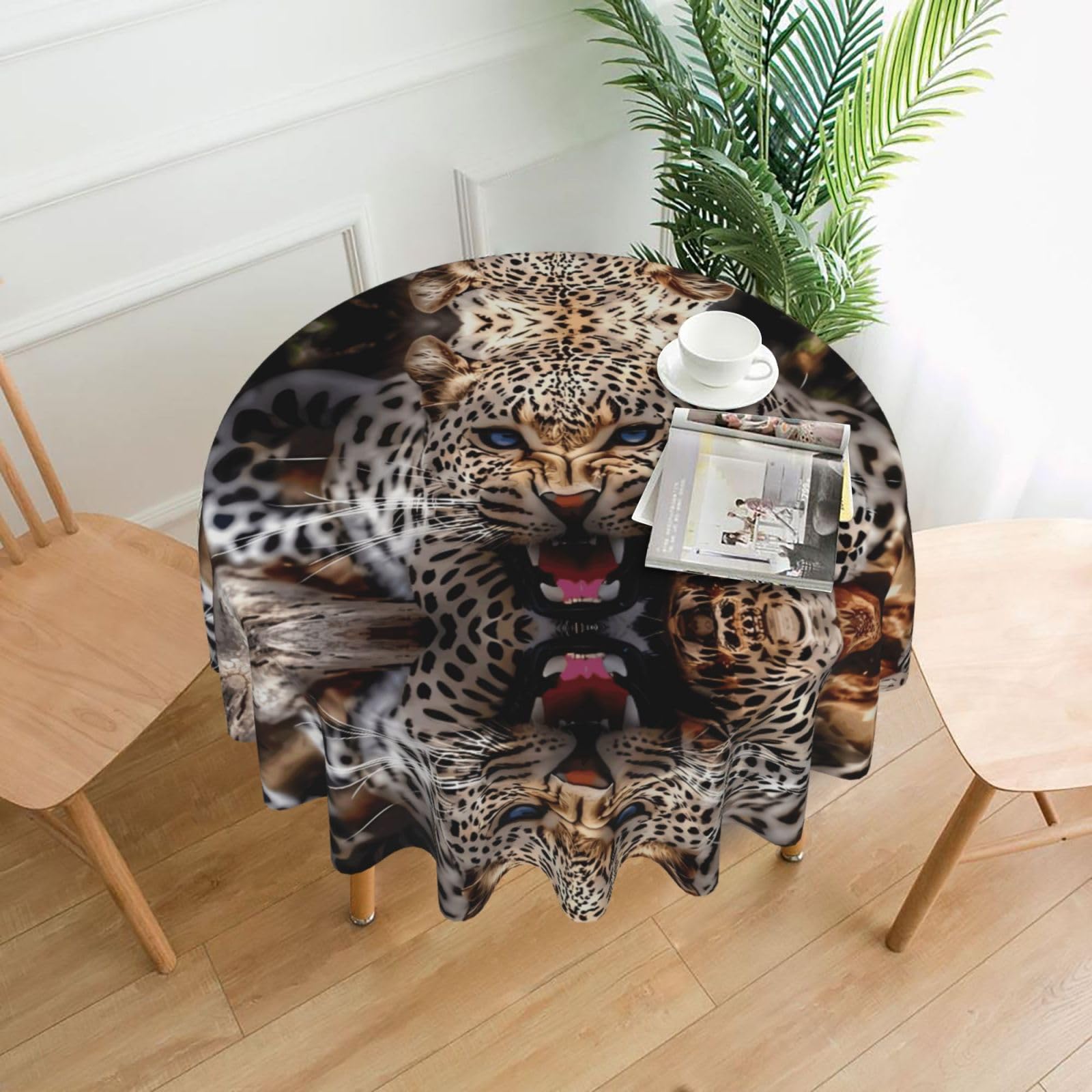 YYHWHJDE Leopard Prints Round Decorative Tablecloth 60in – Elevate Your Dining Space with this Elegant Throw for Everyday Charm & Special Occasions
