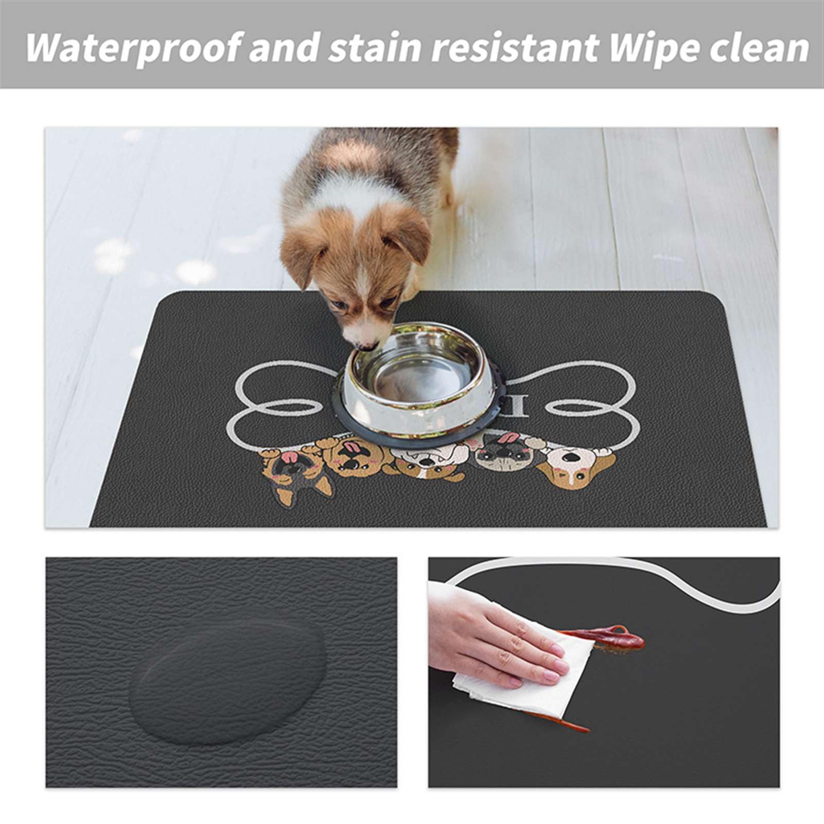 Voedingsmat voor huisdieren, absorberende placemat voor huisdieren voor voer- en waterkom, hondenvoermat met waterdichte rubberen achterkant, geen vlekken, sneldrogende waterdispensermat voor hond en