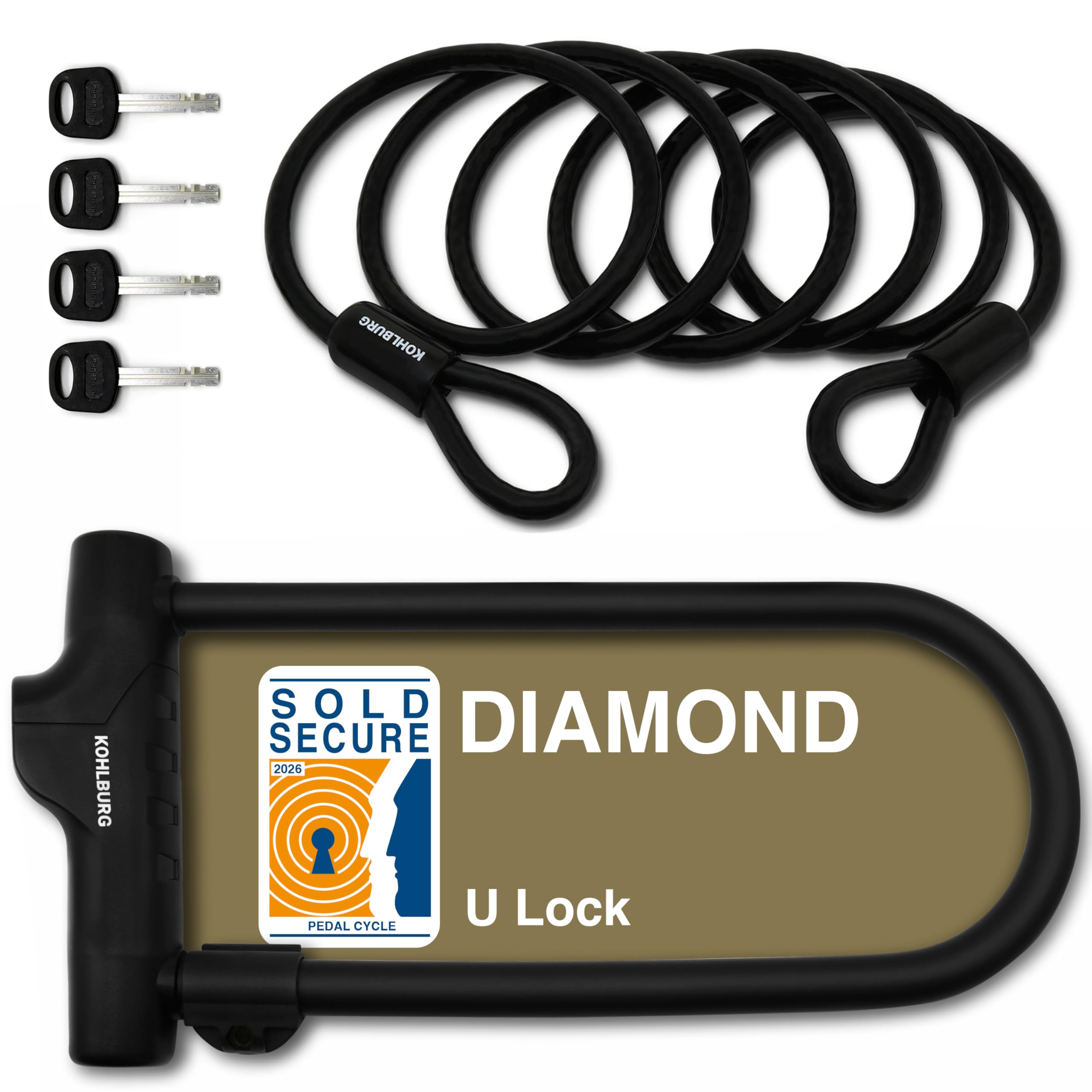 - U-Lock with Highest Security Level 15/15, German Certified - Large 13.5" x 6.7" Heavy Duty Anti Theft Bike u Lock with 67” Steel Cable, 3 Keys, Bracket - ulock for ebike Bicycle & Scooter