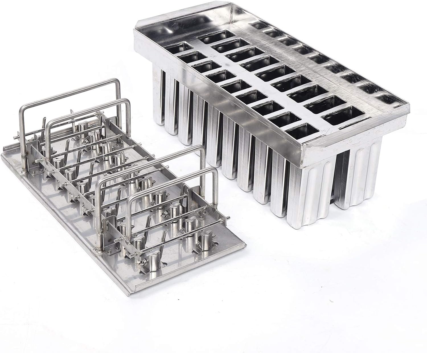 Ice Cream Maker Mold Set, 20/30Pcs Stainless Steel Ice Lolly Ice Cream Molds Kit, Large Capacity Ice Cream Ice Cream Stick Holder, Commercial Ice Pop Lolly Ice Cream Molds (20PCS 85g Square)