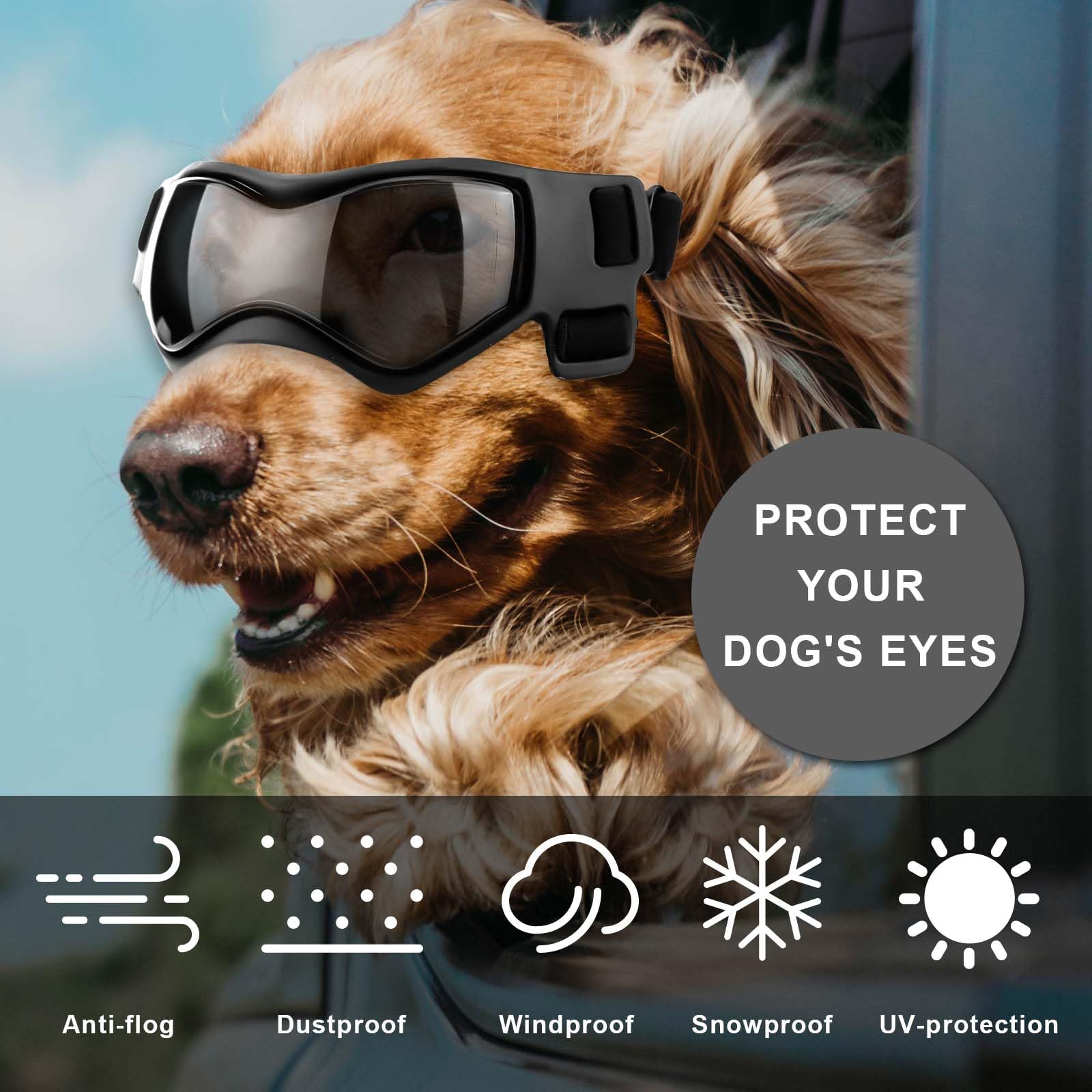 Lunettes De Protection UV Pour Chien - Lot De 2, Sangle Réglable, Pour Surf, Rando, Voiture, Taille M à L