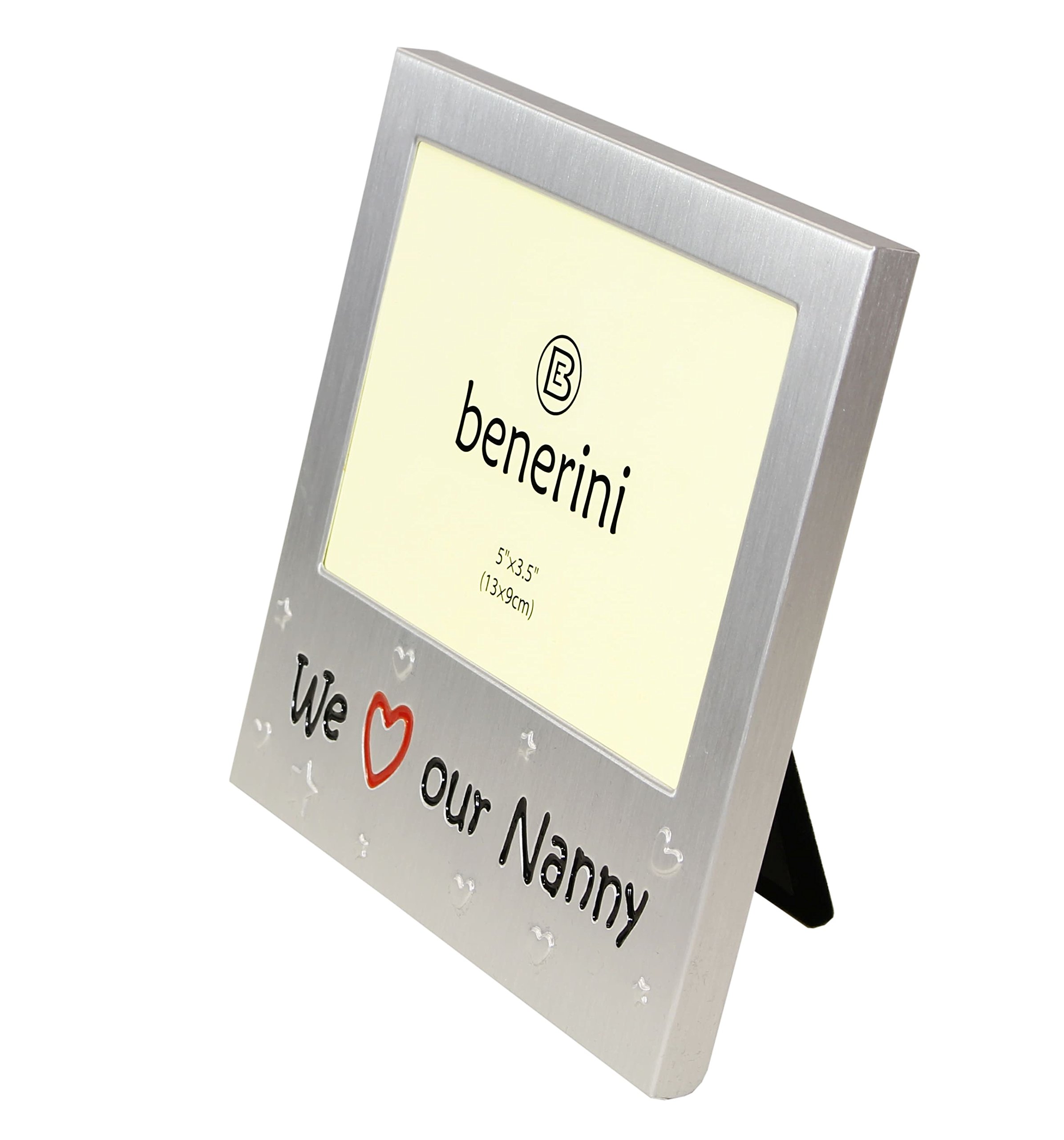 "We Love Our Nanny" Photo Frame - 5x3.5 Inch Brushed Aluminum Frame, Satin Silver, Stand Or Wall Mount, Gift For Nanny - View #2