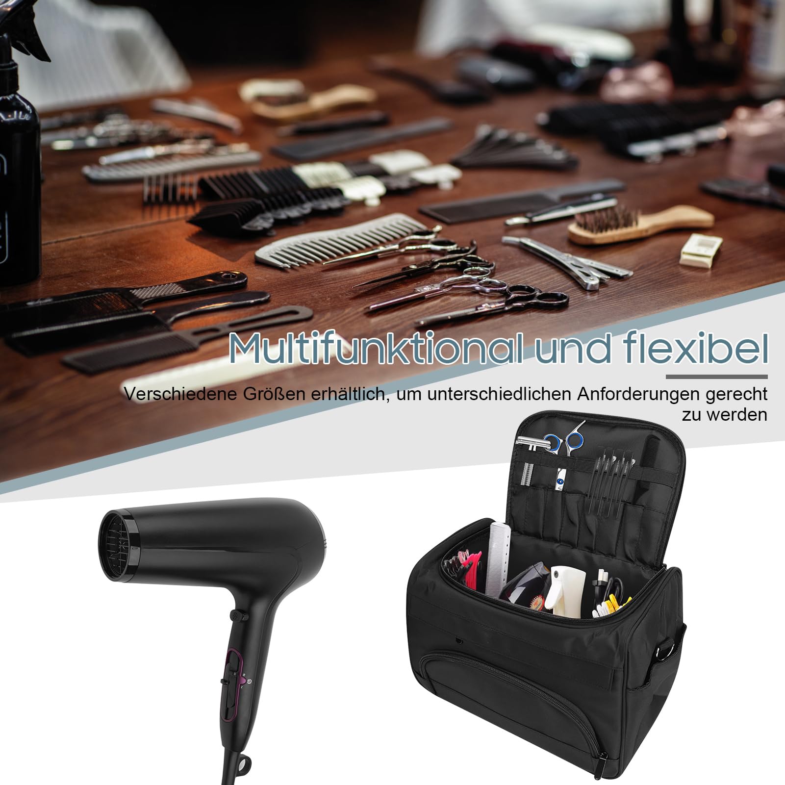 Borsa Trasporto Parrucchiere con Tracolla Regolabile Grande Borsa Organizzata Multi Strato per Attrezzatura Capelli Portatile Viaggio