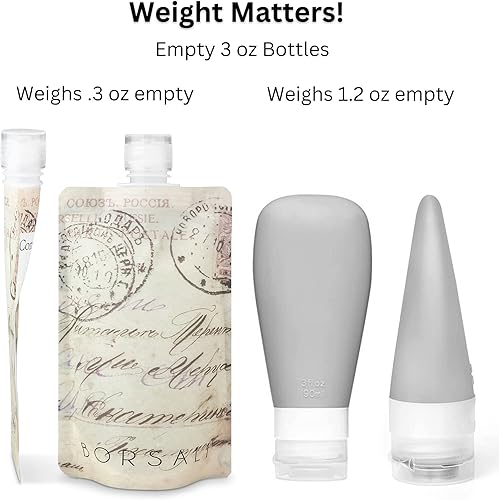 Miniatura 10 de BORSALI Botellas de viaje para artículos de tocador con bolsa de aseo de tamaño cuarto de galón aprobada por la TSA, reutilizable, 3 onzas, peso