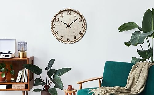 Miniatura 6 de Vintage White Distressed Wooden Wall Clock with Carved Numerals 25x25cm