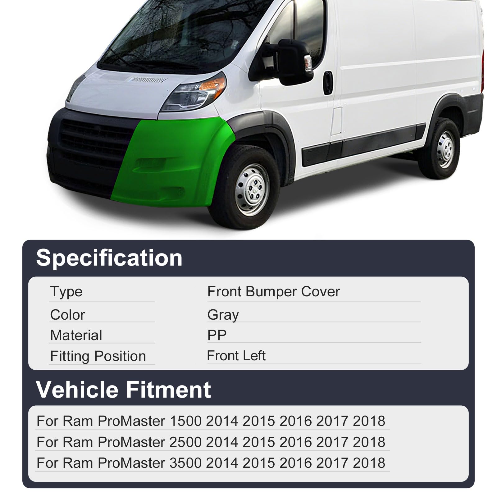 For 2014-2018 Ram ProMaster 1500 2500 3500 Left Side Front Bumper Cover